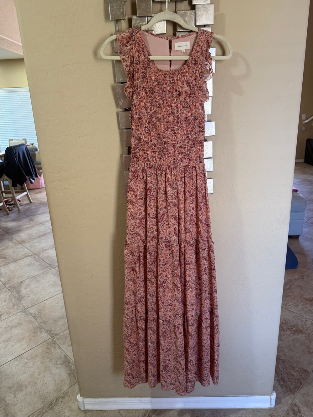 MELLODAY Dusty Rose Paisley Smocked Maxi Dress